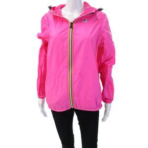 K-Way Womens Pink Raincoat Windbreaker High Neck Drawstring Polyamide Size M